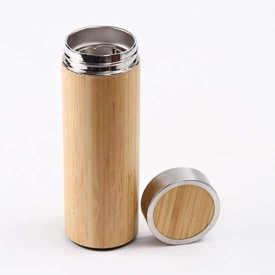Bamboo Thermo Stainless Steel Drinking Bottle With Filter 4 - Stainless Steel Wide Mouth Insulated Water Bottle With Lid