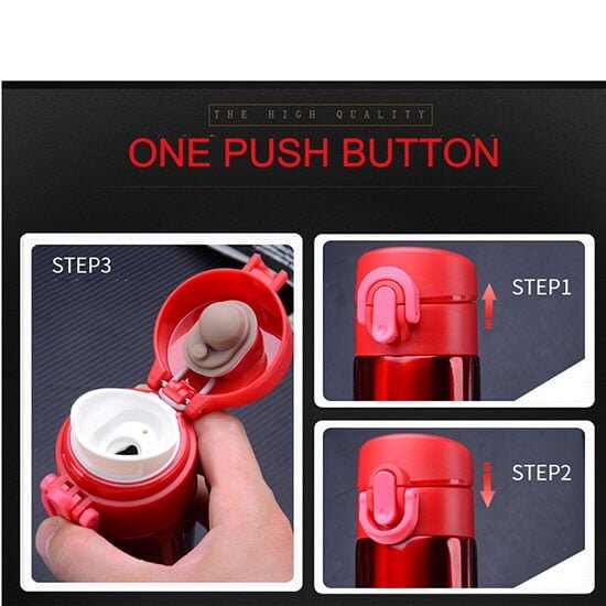 Double Wall Vacuum Insulated push button lid water bottle 3 - Double Wall Vacuum Insulated Push Button Lid Water Bottle