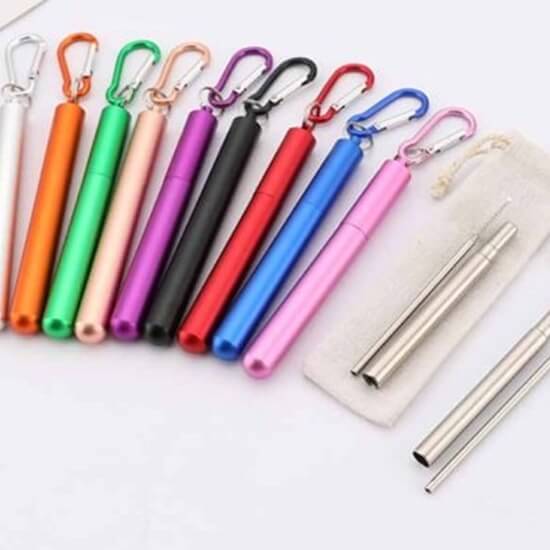 Portable Stainless Steel Metal Collapsible Straw Keychain 6 - Stainless Steel Straws