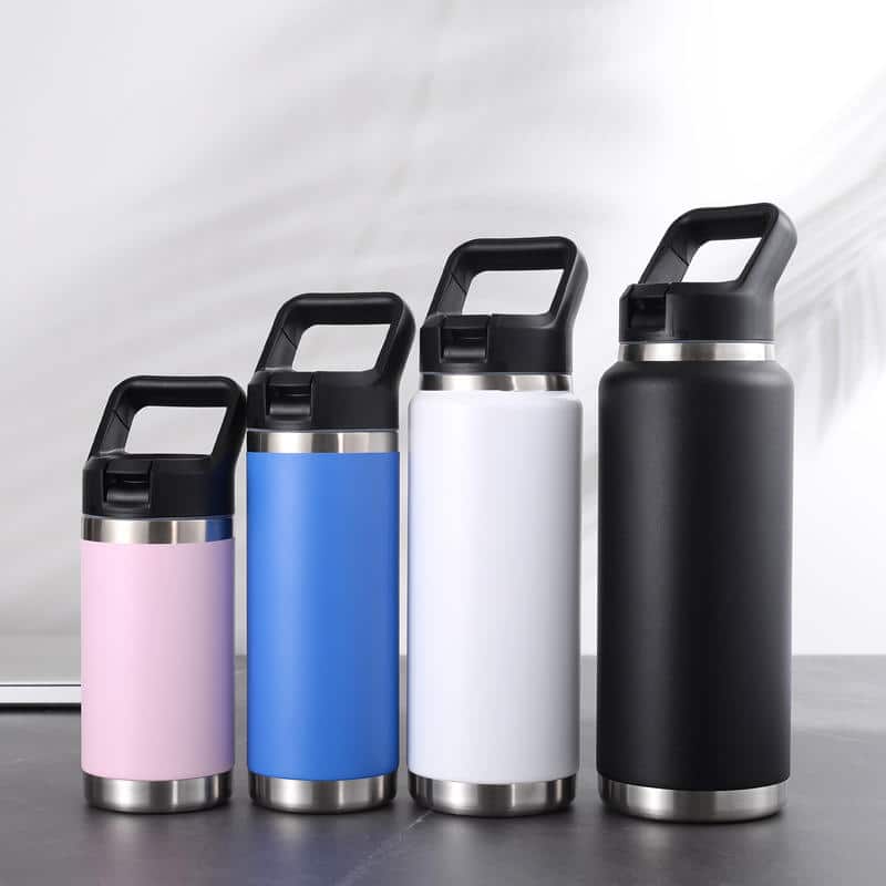 Wall Termos Water Bottle With Straw Lid 3 - Double Wall Vacuum Insulated Push Button Lid Water Bottle