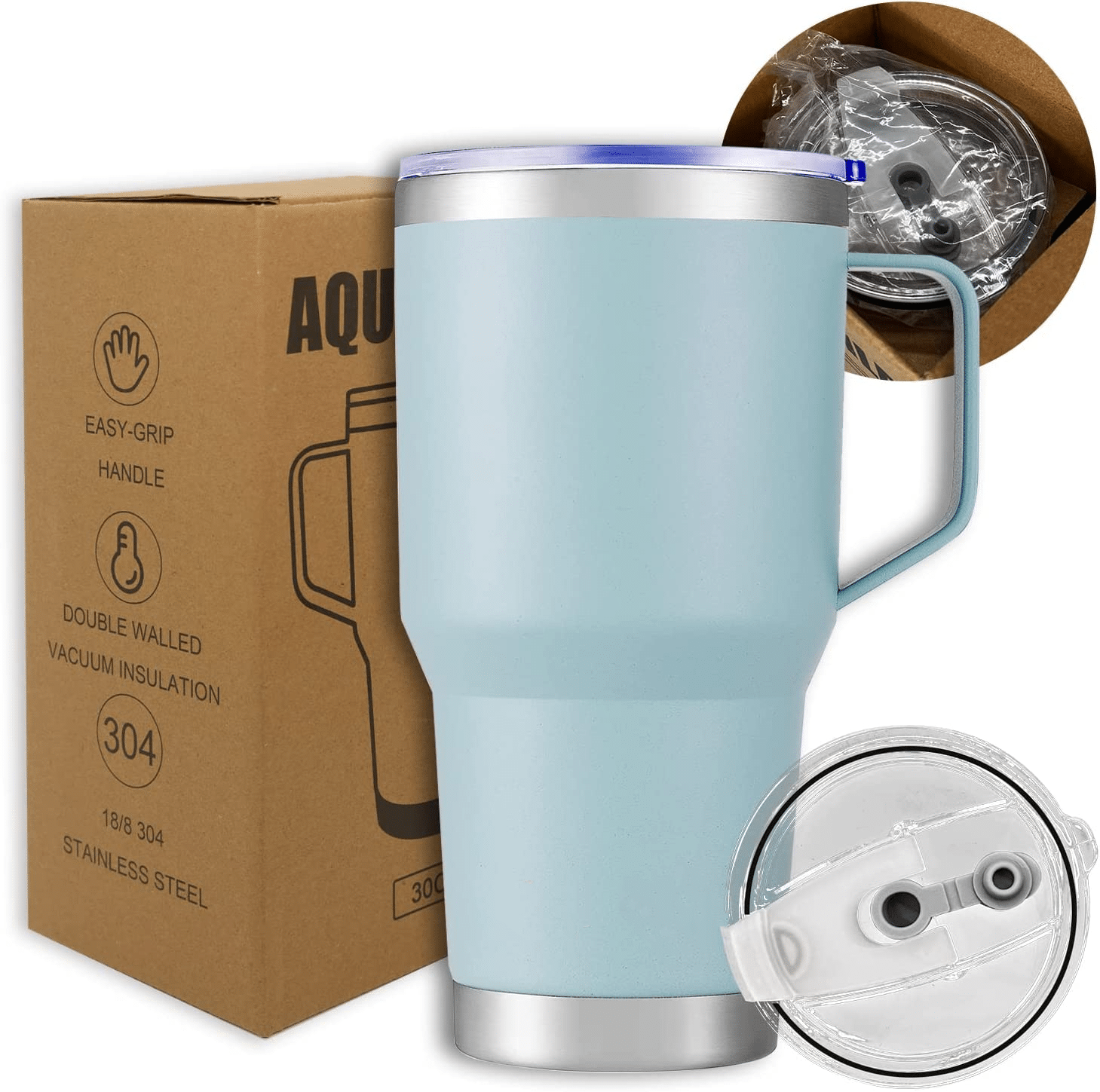 30oz Double Walled Reusable Travel Cup with handle 1 - 30oz Double Walled Reusable Travel Cup with handle