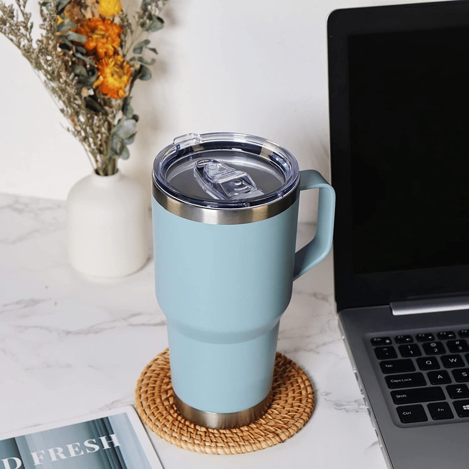30oz Double Walled Reusable Travel Cup with handle 2 1 - 30oz Double Walled Reusable Travel Cup with handle
