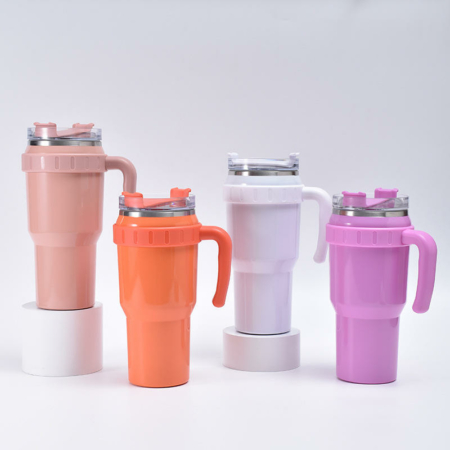 Customized 40 oz Stainless Steel Travel Mug Tumbler With Handle Straw Leak Proof Lid 7