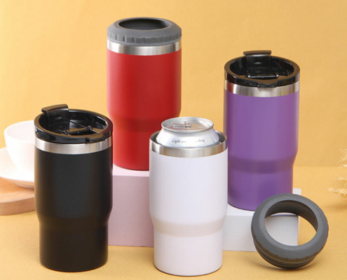 Višenamjenski 14oz vakuumski izolirani hladnjak za limenke od nehrđajućeg čelika, držač za boce piva, dvostruka stjenka, termos šalica za kavu s mogućnošću 2 poklopca (1)