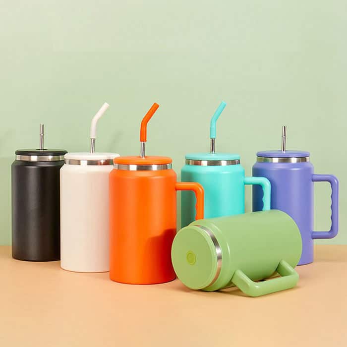 Wholesale Double Wall Thermos Travel Mug 50oz cups with handle and straw 5 - Double Wall Stainless Steel Thermal Insulated Cup With Lid